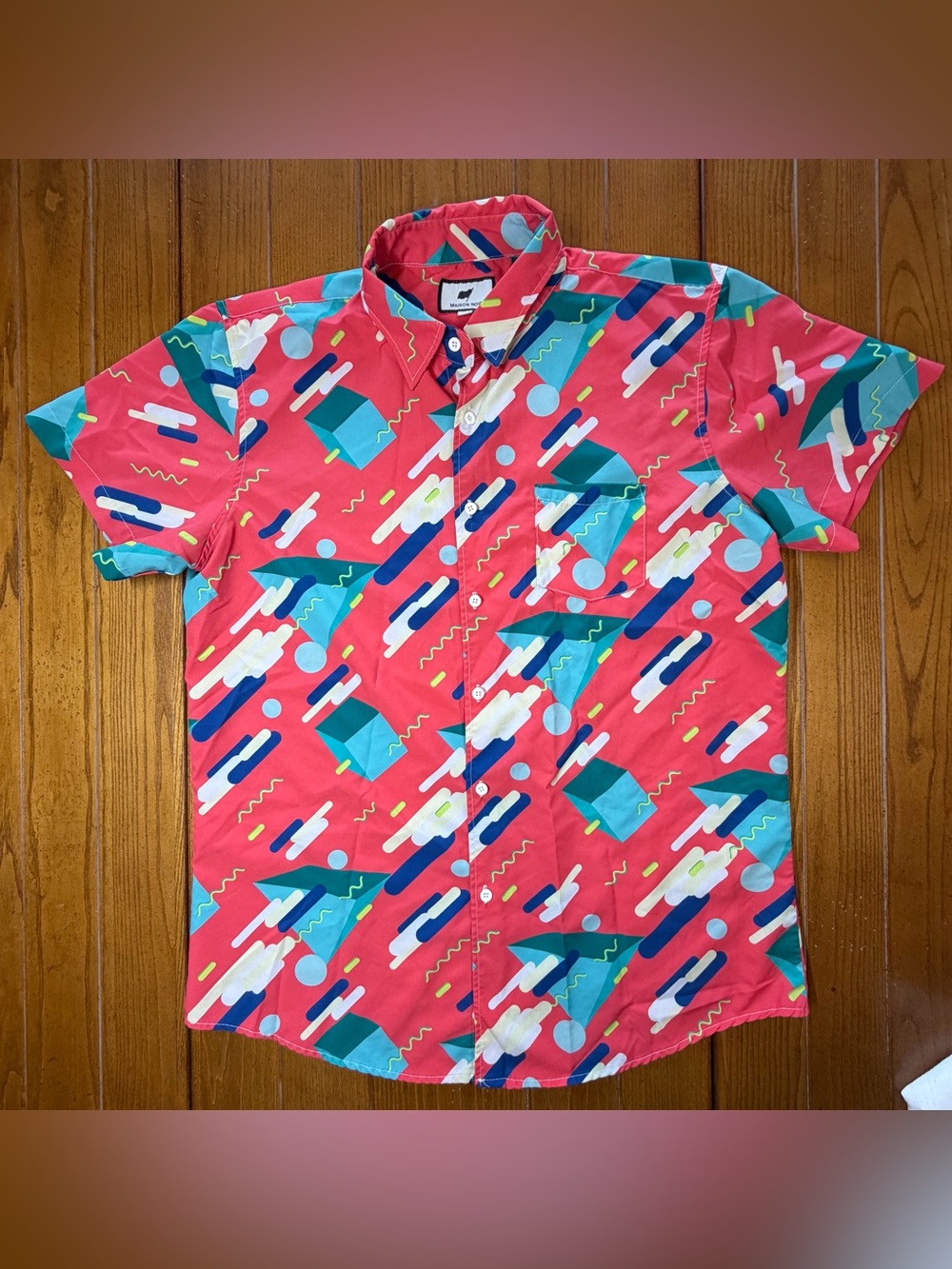 Maison Noir Retro 90s Geometric Print Button-Up Shirt – Men’s XL